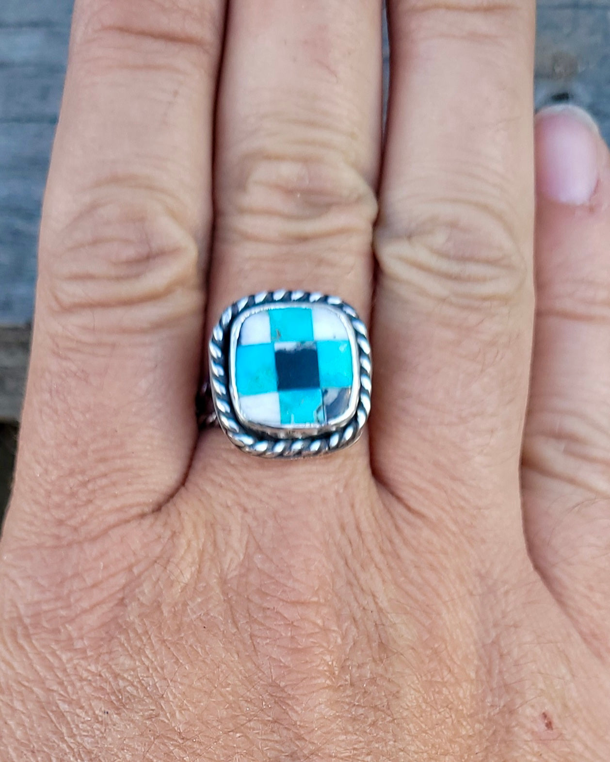 Square Checkerboard Ring (size 8.5)