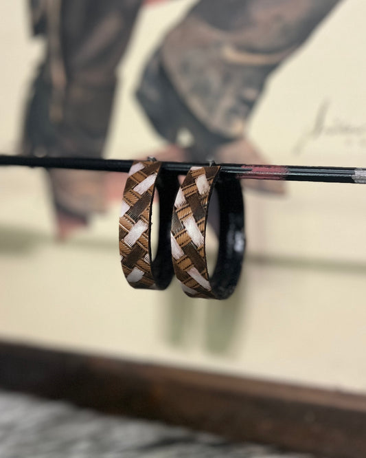 Cowgirl Checkers Leather Hoops in Natural