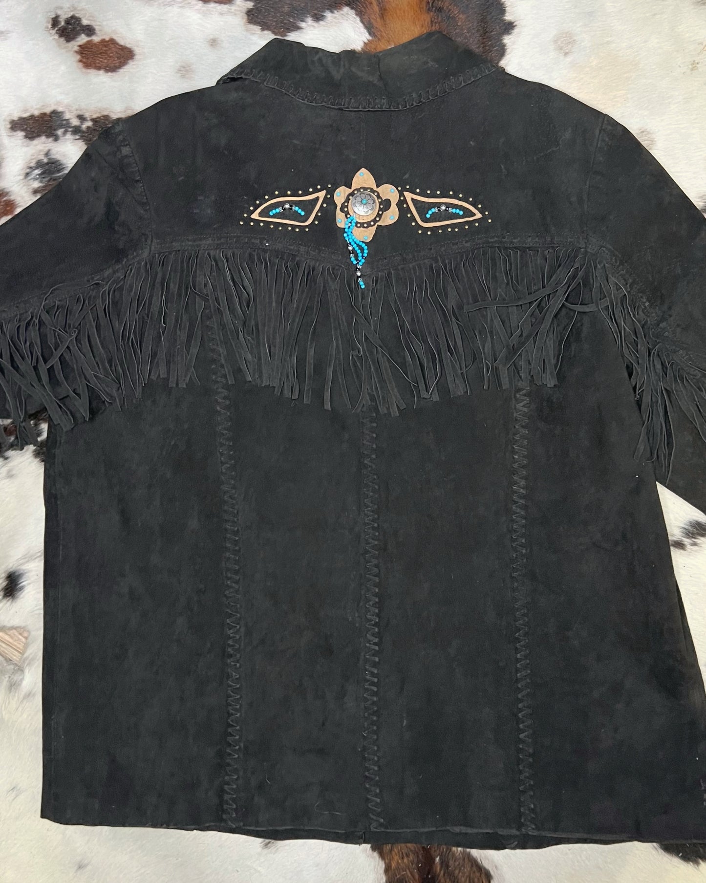 Vintage Via Accenti Leather Fringe and Beading Jacket Size 20W