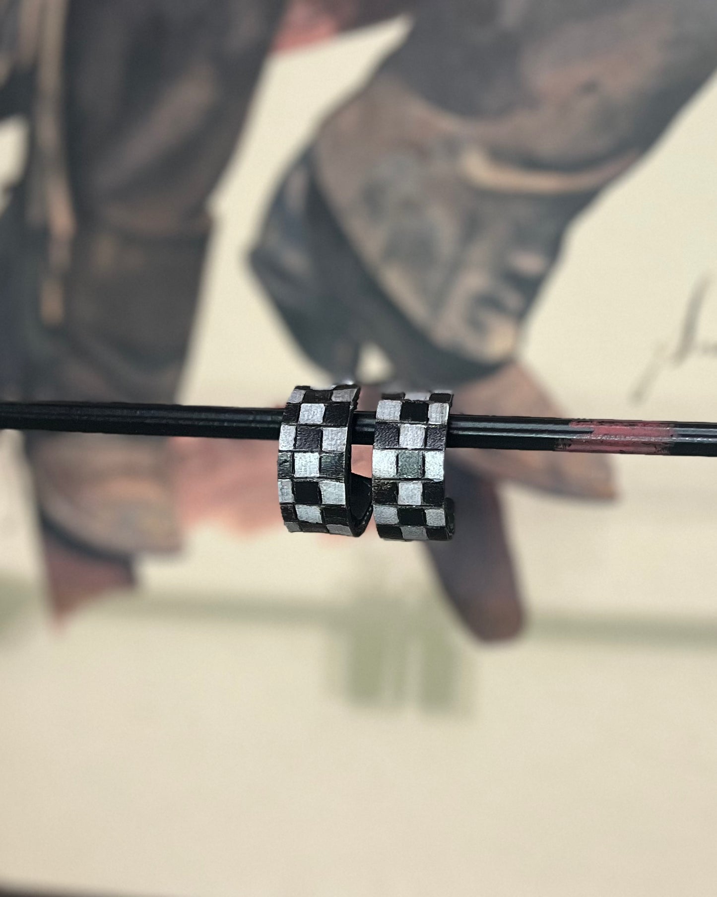 Tommie Checkerboard Leather Hoops