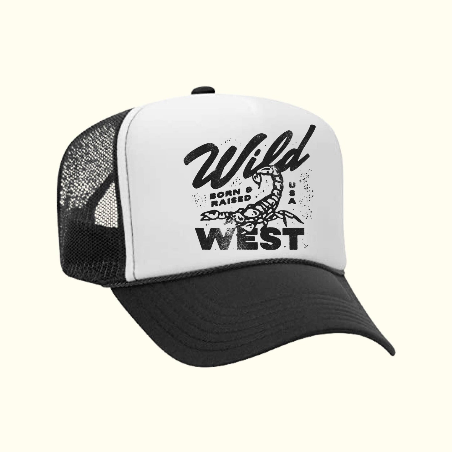 Wild West Western Cowboy Grunge Trucker Hat - Blk/Wht