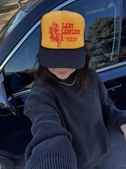 Lady Lawless western Grunge Trucker Hat - Black/Gold