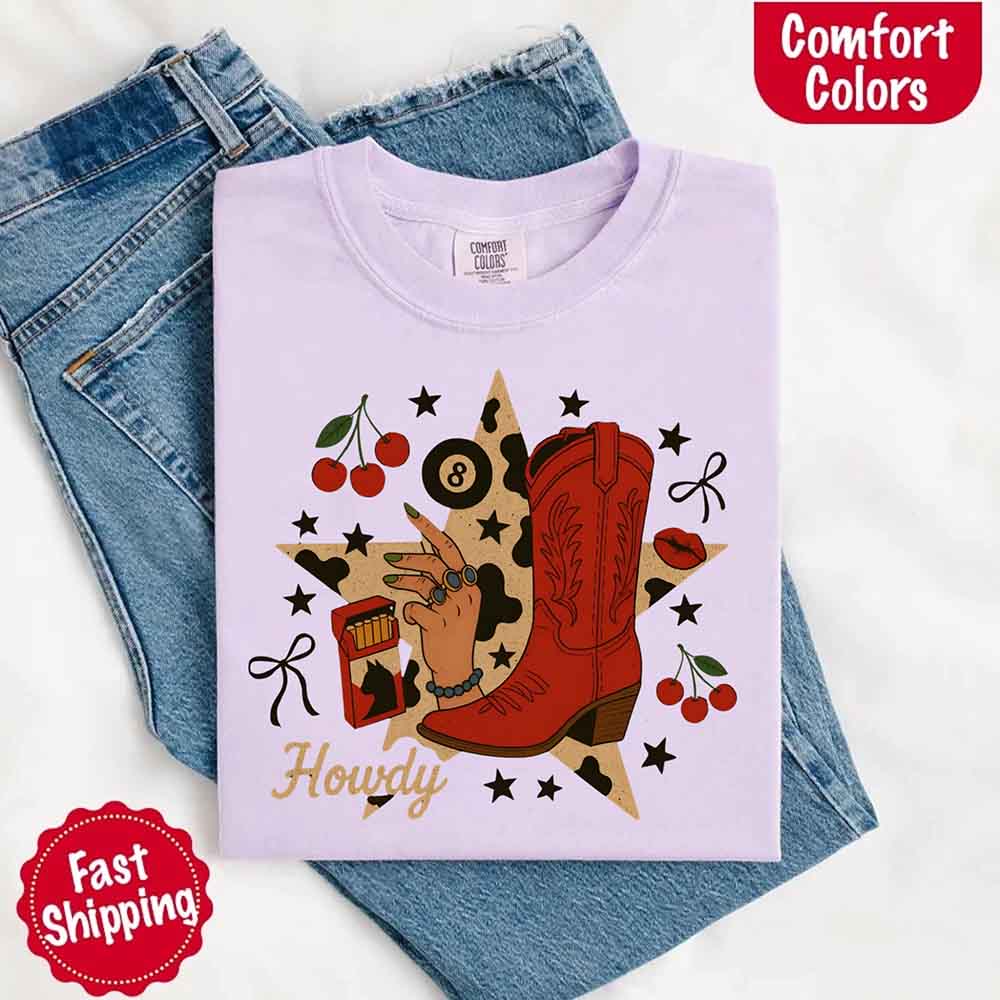 Howdy Cowgirl Star Collage Comfort Shirt
