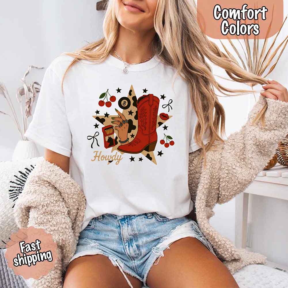 Howdy Cowgirl Star Collage Comfort Shirt