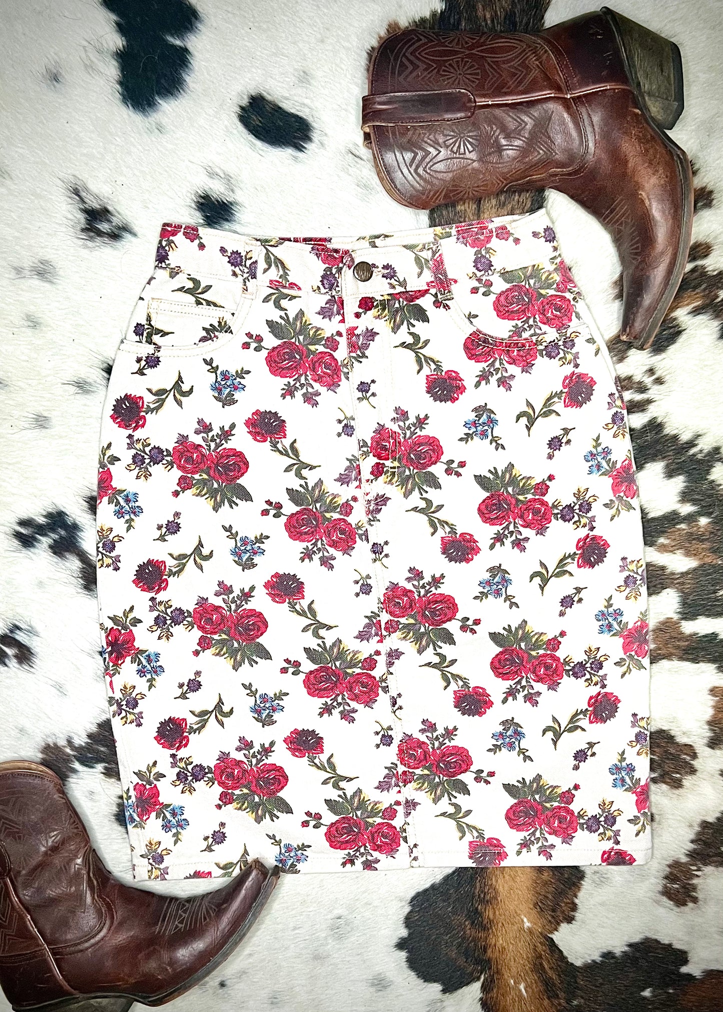 Vintage Gitano Denim Floral Skirt Size 10
