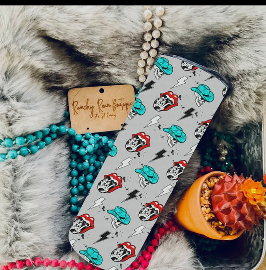 Skelly Turquoise, Cowhide, and Lightning Bolt 20oz Stainless Steel Tumbler