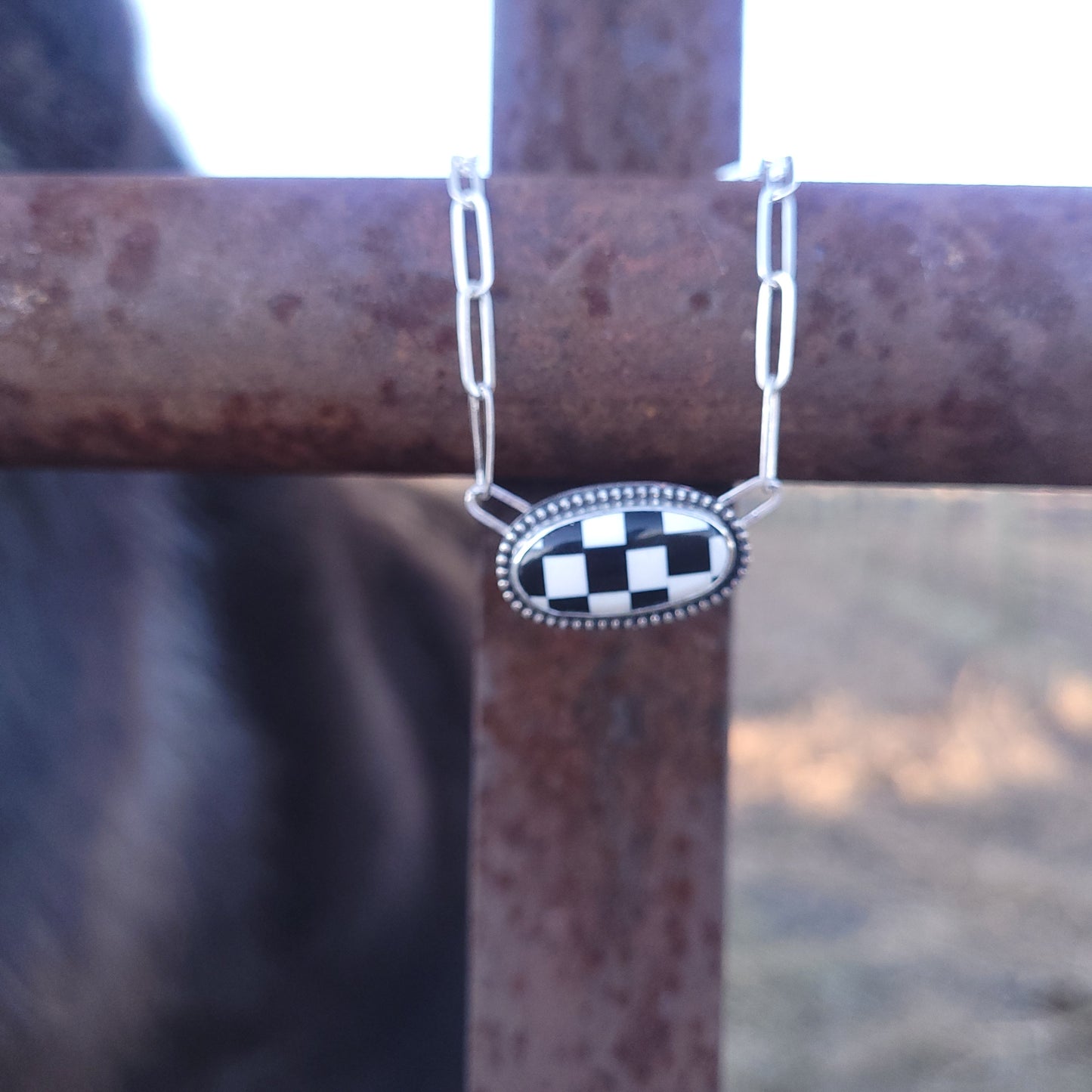 Checkerboard Cabochon Necklace by R. Keller Collection