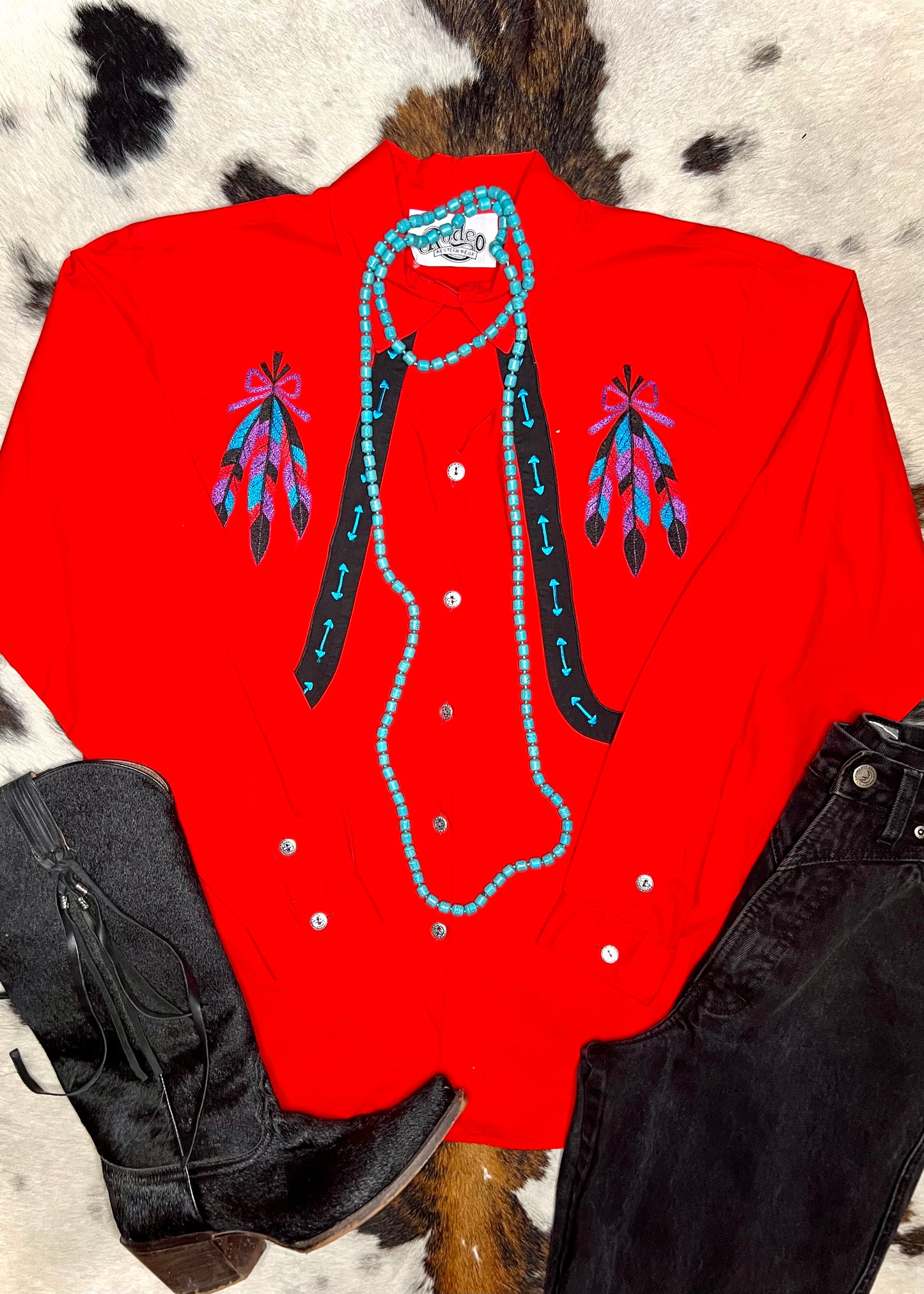 Vintage Women's Rodeo Western Wear Cut Out Button Down Size Medium