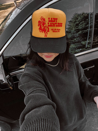 Lady Lawless western Grunge Trucker Hat - Black/Gold