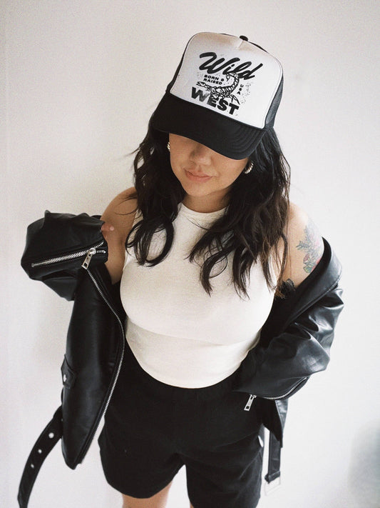 Wild West Western Cowboy Grunge Trucker Hat - Blk/Wht