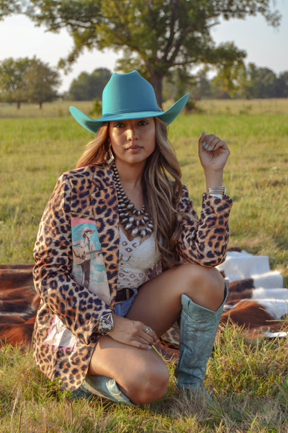 Baha Ranch Retro Pop Western Wild West Leopard Blazer