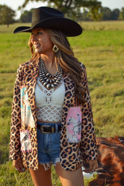 Baha Ranch Retro Pop Western Wild West Leopard Blazer